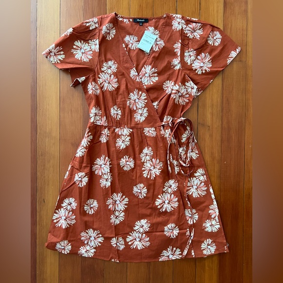 NWT Madewell Floral Print Wrap Minidress Medium Orange - Picture 6 of 8